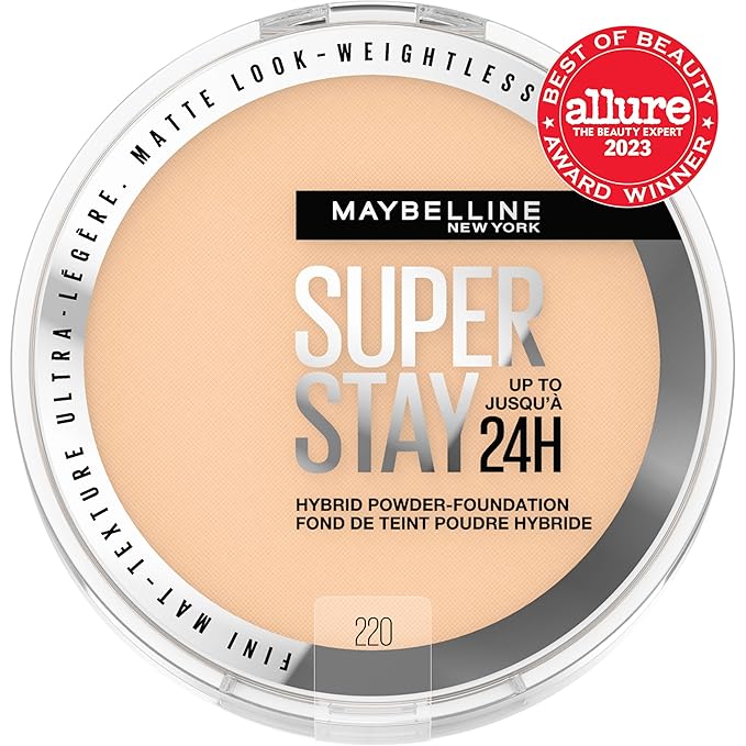 Maybelline Super Stay Up to 24HR Hybrid Powder-Foundation, Medium-to-Full Coverage Makeup, Matte Finish, 220, 1 Count