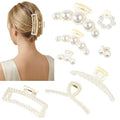 Pearl Hair Accessories for Women - 8Pack Claw Clips for Thick and Thin Hair, Barrettes for Styling and Weddings