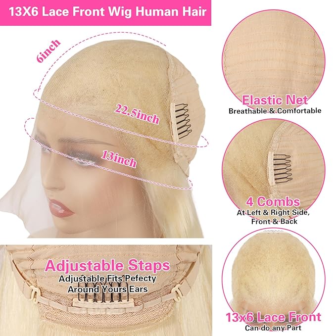 613 HD Lace Frontal Wig 32 Inch Full & Thick 13x6 Straight HD Lace 613 Blonde Wig 200 Density Human Hair Glueless Pre Plucked 613 Colored Human Hair Wigs With Baby Hair for Women