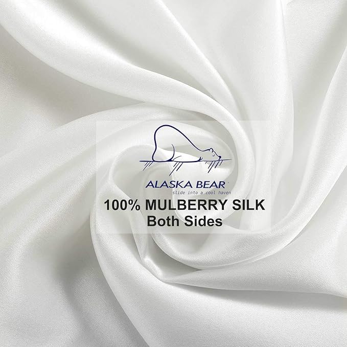ALASKA BEAR Silk Pillowcase for Hair and Skin, Grade 6A 100% Mulberry Silk Pillow Cases Standard Size for Bliss Sleep with Random Color Scrunchy Gift Set Better Than Poly Satin, 1pc, Ivory White
