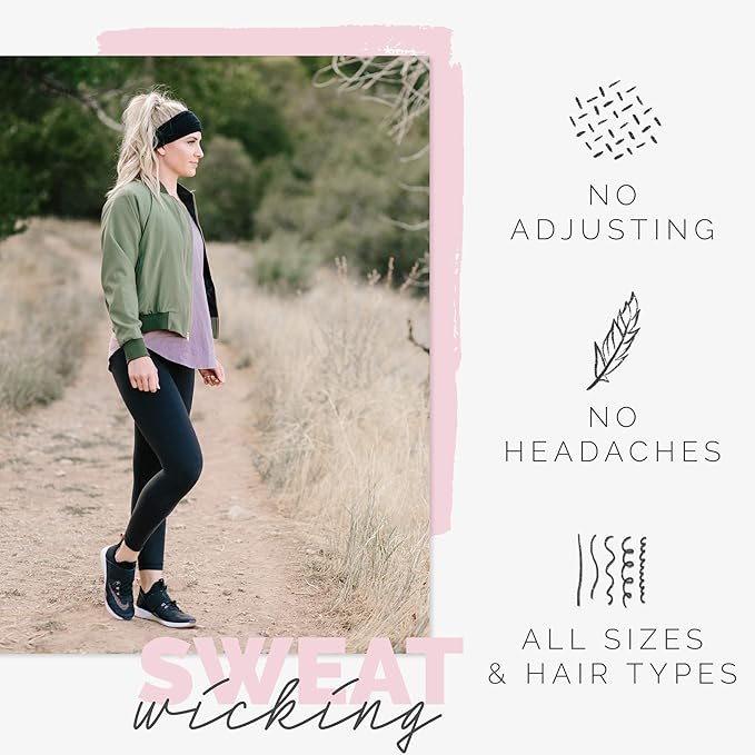 Maven Thread 4" Wide Workout Headbands for Women (2 Pack) – Non-Slip Sweatbands for Gym, Running & Yoga
