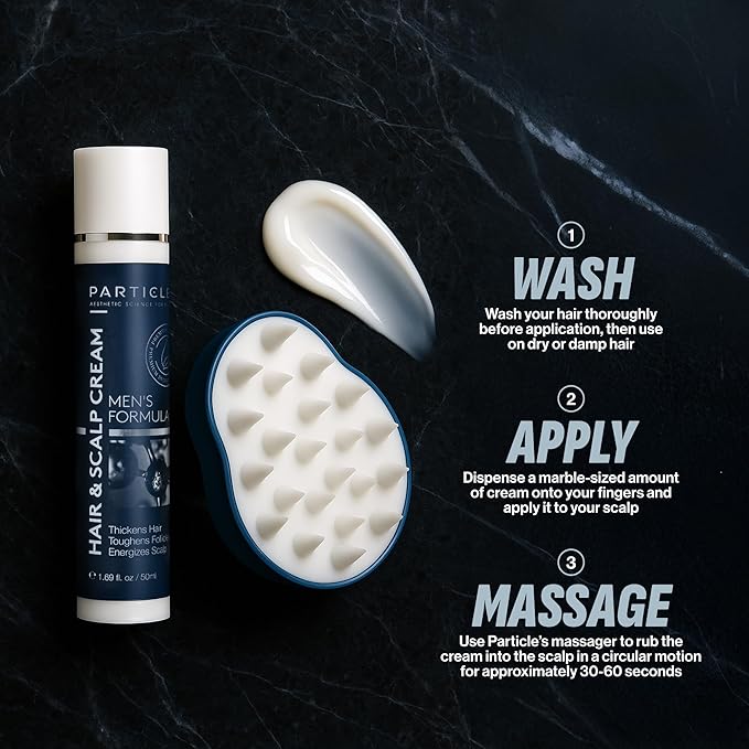 Particle Men Scalp Cream with Biotin for Helps Fight Hair Loss and Promotes Thick Full Hair (1.69 oz) Includes Scalp Massager