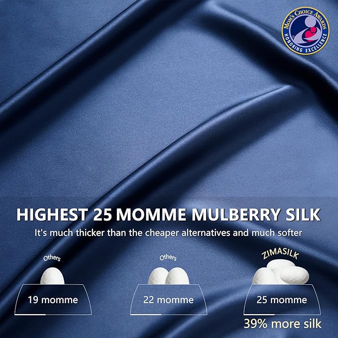 ZIMASILK 25 Momme 100% Pure Mulberry Silk Pillowcase for Hair and Skin Care, Highest Grade 6A Pillow Cases for Women, Long-Lasting Durablity, Gift for Women Men, 1Pc (King 20"x36", Navy Blue)