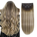 XDhair Human Hair Clip in Extensions 100g 6pcs 16 Inch Balayage Ombre Walnut Brown to Ash Brown and Blonde Clip in Hair Extensions Real Human Hair for Women(16”, 3/8/22)