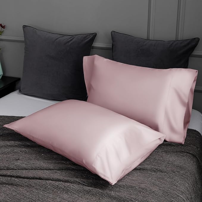 TELUS Pillow Cases King Size 2 Pack, Bamboo Rayon & Lyocell Pillowcase with Envelope Closure, Cooling Breathable Pillow Cover for Hot Sleeper & Night Sweats, 20x40 inch, Light Pink