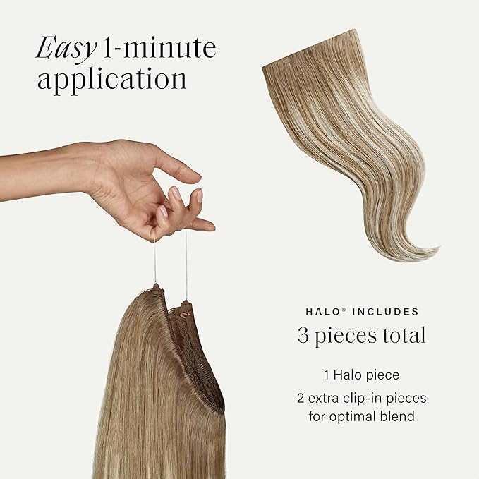 Luxy 100% Remy Human Hair – Halo Clip-In Hair Extensions –Natural Looking Volume & Length - One-Piece - Easy 5-Min Application 140 grams 16" Natural Blonde Balayage