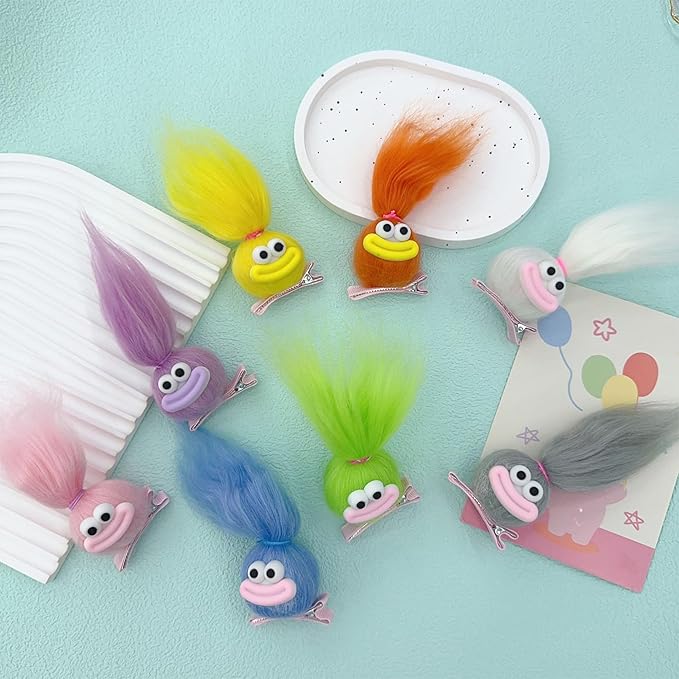 Fluffy Ball Hair Clip - 8Piece Crazy Hair Day Accessories Hair Clips Barrettes with Sausage Mouth, Set of Cute Baby Bobby Pins In 8 Colors, Cartoon Funny Soft Ball Hair Clips for Girls