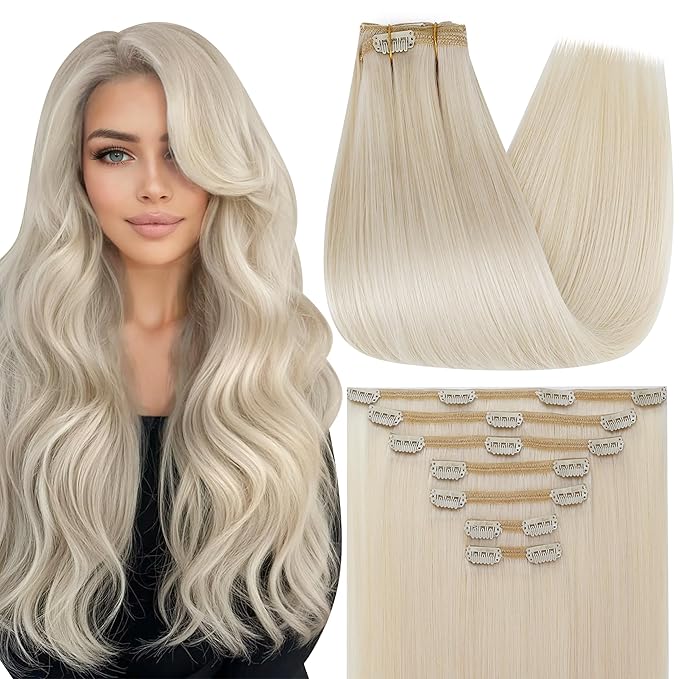 Full Shine 24 Inch Clip in Hair Extensions Blonde Human Hair Clip ins for Long Hair Triple Weft Invisible Remy Human Hair Clip in Extensions 7 Pcs 120 G