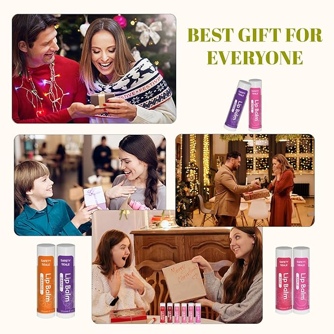 36 Pack Natural Lip Balm Bulk with Vitamin E and Coconut Oil - Moisturizing, Soothing, and Repairing Dry and Chapped Lips - 12 Flavors - Non-GMO