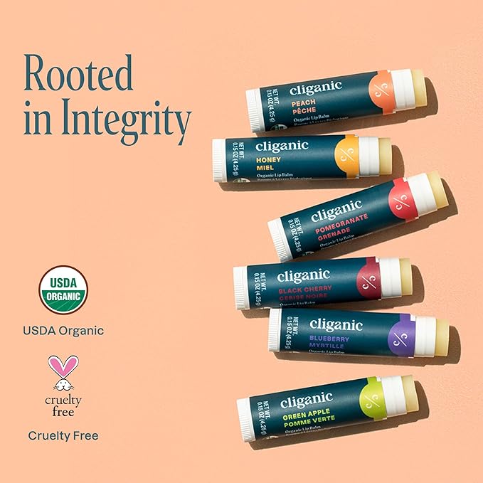 Cliganic Organic Lip Balm Set - 6 Tropical Flavors - 100% Natural Moisturizer for Cracked & Dry Lips