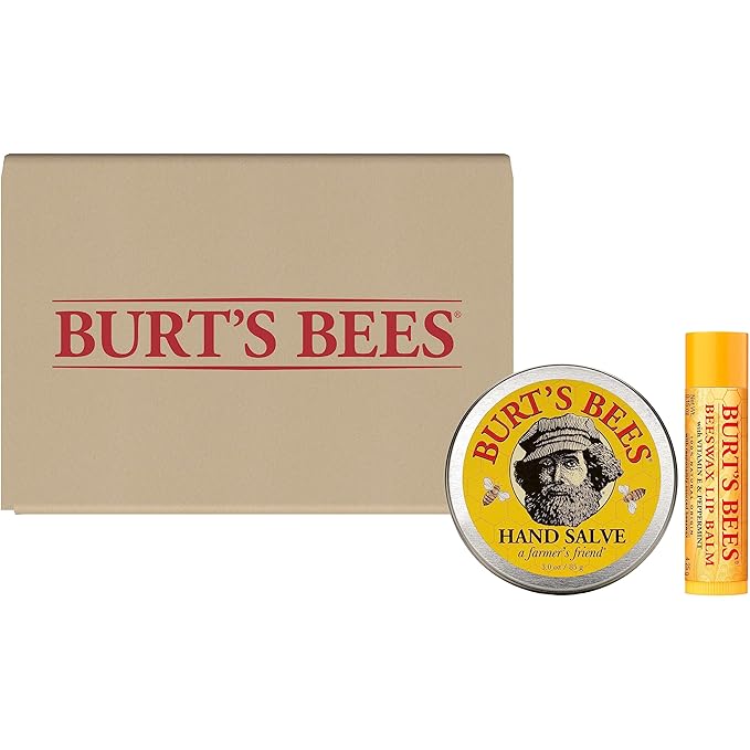 Burt's Bees Hand Salve and Moisturizing Lip Balm for Dry Skin and Chapped Lips, Classic, Natural Origin Skincare, 3 oz./0.15 oz.
