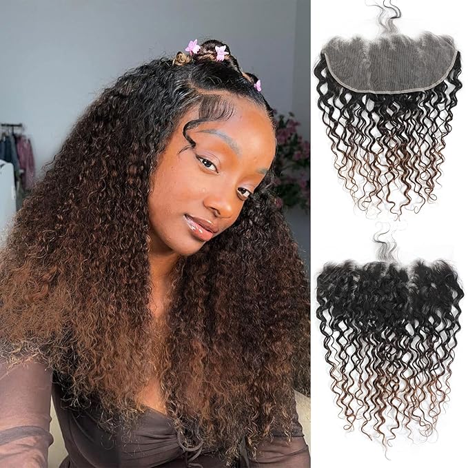 T1B/2/30 Ombre 13x6 Water Wave Lace Frontal 100% Real Human Hair 20 Inch Chestnut Brown Ombre Water Wave Transparent Lace Frontal