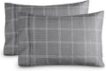 Bare Home Microfiber Pillow Cases - King Size Set of 2 - Cooling Pillowcases - Double Brushed - Pillowcases 2 Pack - Easy Care (King, Modern Plaid - Grey/White)