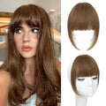 Clip In Bangs for Women, Moca Brown French Bangs Hair Clip with Temples, 100% Real Human Hair Layered Curved Fringe for Halloween and Daily Use(Moca Brown, French Bangs)