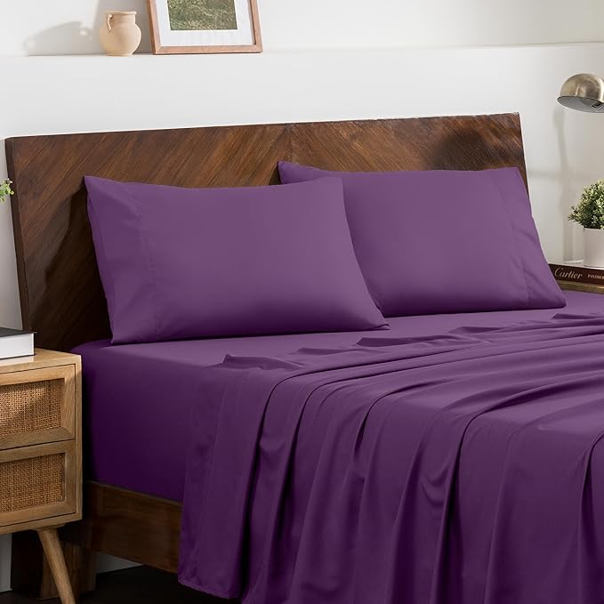 Bare Home Microfiber Pillow Cases - Queen Size Set of 2 - Cooling Pillowcases - Double Brushed - Easy Care - Envelope Closure (Queen Pillowcase Set of 2, Plum)
