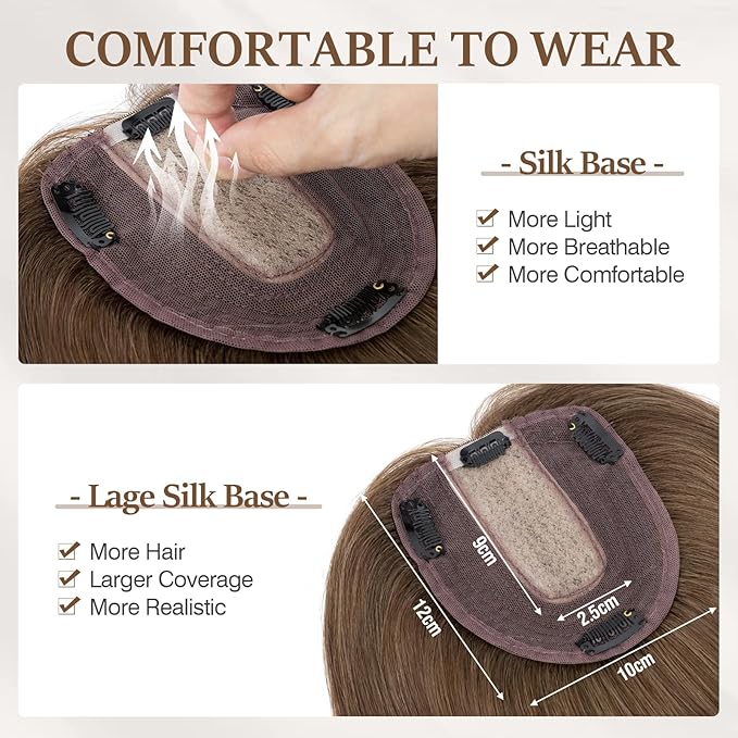 Rich Choices Hair Toppers for Women Real Human Hair 100% Human Remy Toppers NO Bangs for Women with Thinning on Top Clip in Hairpiece 4"x4.7"Lace Base 14 Inch #4R Natural Brown
