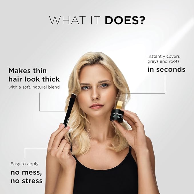 THICK FIBER Root Touch Up Powder for Thinning Hair Women - Water & Sweat Resistant Hair Loss Concealer Set with Brush (Blonde)