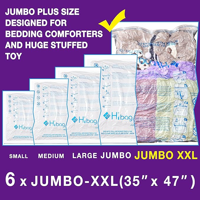 XXL Jumbo 47''X35'' Vacuum Storage Space Saver Bags Extra Large for Blanket, Bedding, Comforters and Huge Stuffed Toy (6 Pack)