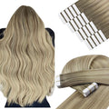 YoungSee Tape in Hair Extensions Balayage Ash Blonde Ombre Platinum Blonde Human Hair Tape in Extensions Balayage Tapes Real Hair Extension Invisible Tape-in Hair Extension for School 18In 50g 20pcs