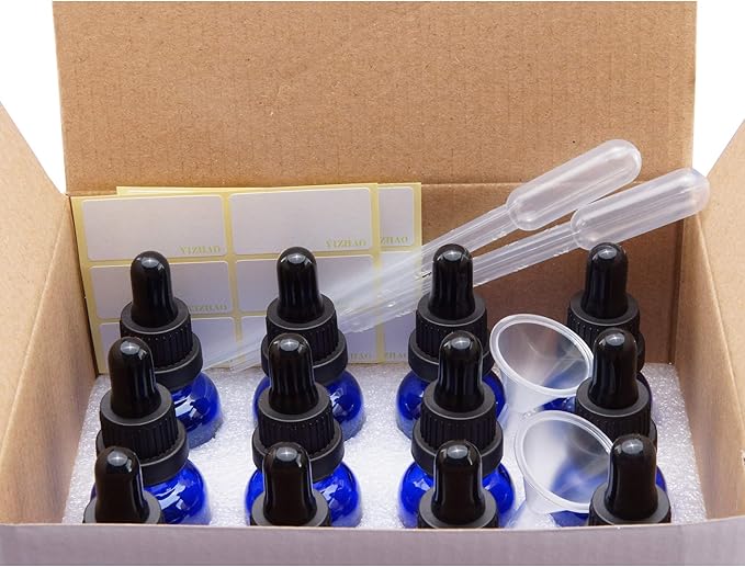 YIZHAO Black Glass Dropper Bottle 1oz, Tincture Bottles with Glass Dropper, for Essential Oils, Aromatherapy, Cosmetic, Laboratory, Pharmacy, Liquids, Travel –12 Pcs