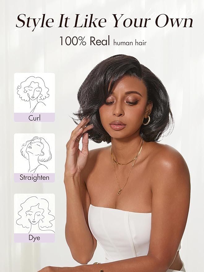 LUVME HAIR 13X4 Lace Wig NatureMAX™ PartingMax Lace 10 Inches Bob Wigs Lace Front Wigs Human Hair Pre Cut Plucked Flexi-Fit Drawstring Cap Lace Frontal Glueless 12 Inches Natural Black Color