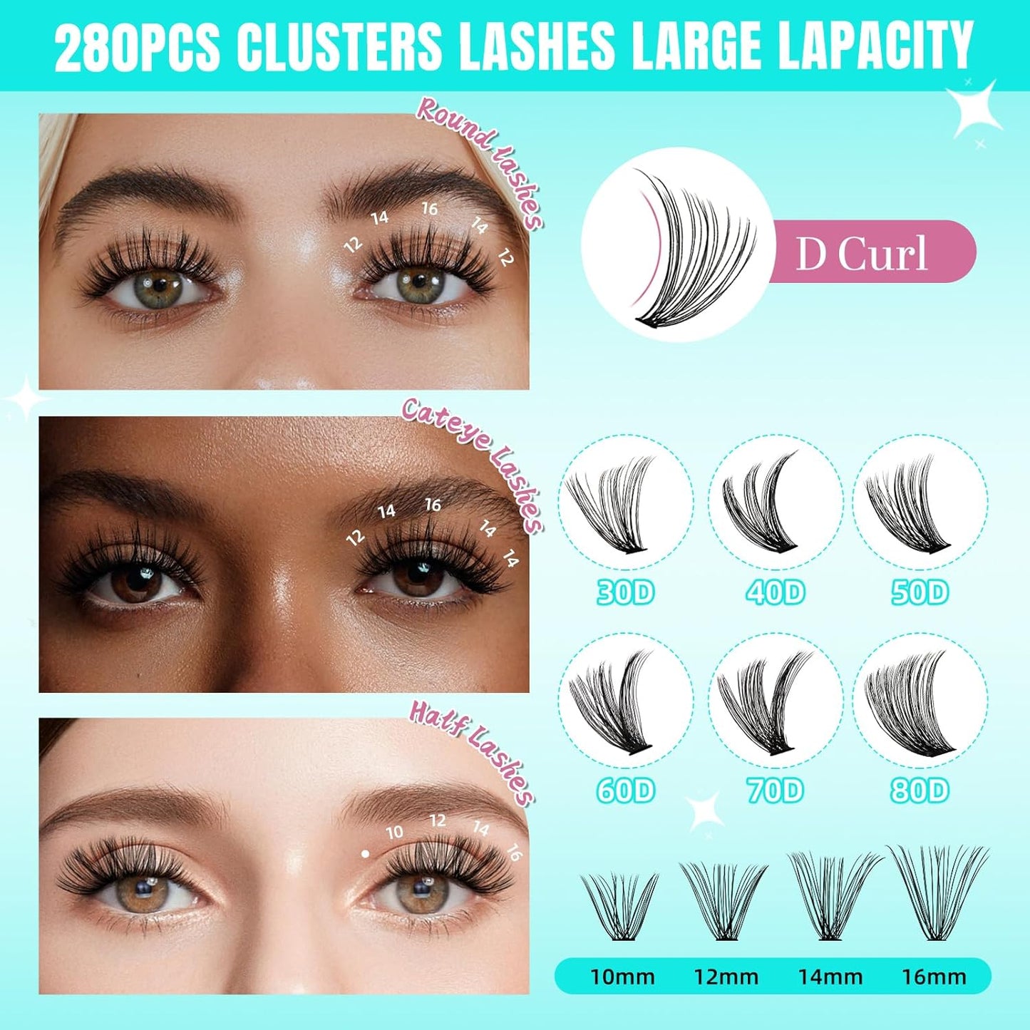 Lash Clusters Wispy 280PCS Eyelash Extension 30D 40D Cluster Lashes Individual Lashes DIY Lash Extension Natural Look Cluster Eyelash Extensions Soft False Eyelashes at Home for Beginners(14mm)