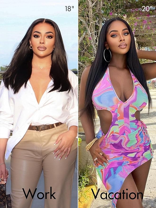 LUVME HAIR 20'' Straight Lace Front Wigs Human Hair 13x4 Pre Cut Lace Glueless Human Hair Wig Pre Plucked Long Straight Black Wig For Women 180 Density