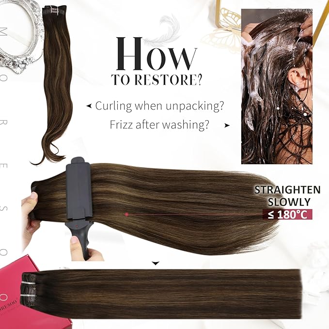 Moresoo Clip in Hair Extensions Remy Double Weft Human Hair Clip in Extensions Straight Balayage Hair Extensions Real Human Hair Clip ins Ombre Dark Brown with Chestnut Brown 7pcs/120g 18inch