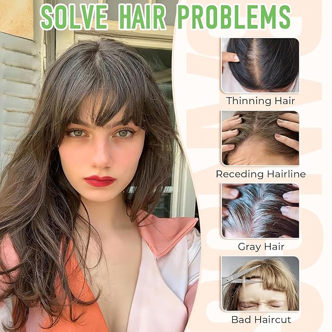 Bangs Hair Clip in Bangs 360°3D Cover Hair Topper Synthetic HairPieces for Women Medium Brown Wispy Fake Bangs Toppers for Daily Wear