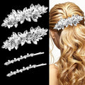 4 Pieces Rhinestone Bridal Hair Clip,Crystal Hair Clips, Rhinestone Jewelry Barrette Vintage Hair Accessories Pearl Hair Clips Hair Accessories for Women Wedding Golden Leaves Golden/Silver Pearls