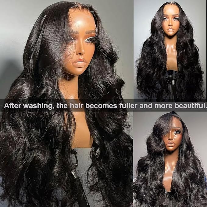 Lemoda Full 13x4 Body Wave Lace Frontal Virgin Human Hair Wigs Top 15A HD Transparent Lace Frontal Wig 210% Density Unprocessed Human Hair Wigs Pre Plucked Natural Hairline 22Inch