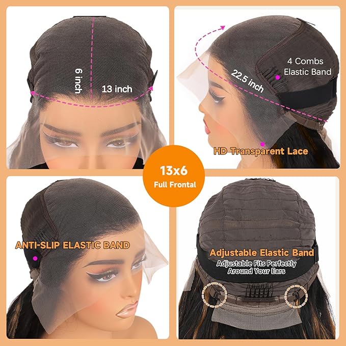 Bob Wig Human Hair 13x6 Balayage Highlight Body Wave HD Lace Front Wigs Human Hair Pre Plucked 200% Density Colored 1B/27 Ombre Honey Blonde Frontal Lace Wig 14 Inch Glueless Short Bob Wigs for Women