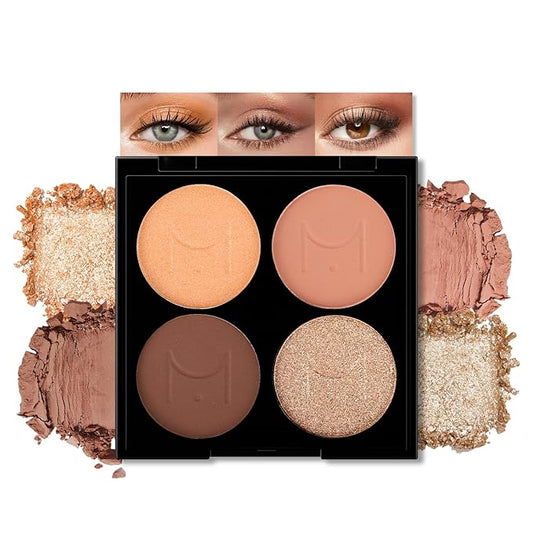 Erinde Quads Matte Eye Shadow Powder Makeup Palette, Nude Neutral Brown & Champagne Pink Shimmer Eyeshadow, Long Wearing Waterproof Everyday Eye Makeup, sombras de ojos, with Built-In Mirror, 02
