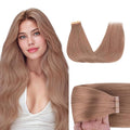 GOO GOO Tape in Hair Extensions Human Hair, 15 Velvet Mocha, 16inch 50g 20pcs, Skin Weft Seamless Invisible, Silky Straight with Thick Ends, Remy Human Hair