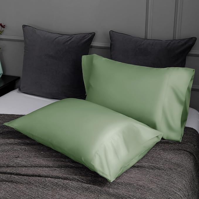 TELUS Pillow Cases King Size 2 Pack, Bamboo Rayon & Lyocell Pillowcase with Envelope Closure, Cooling Breathable Pillow Cover for Hot Sleeper & Night Sweats, 20x40 inch, Sage Green