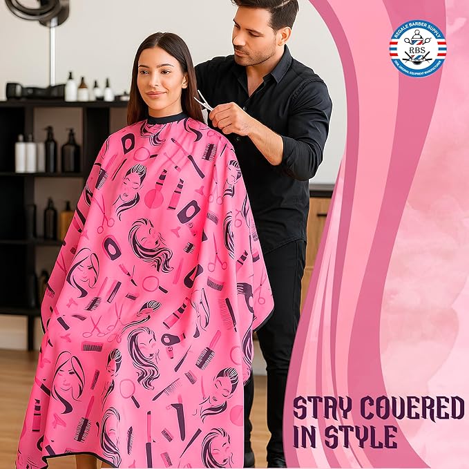 Professional Hairstylist And Shampoo Salon Cape, Waterproof & Stain Resistant Cape, Soft Neckband, Durable & Reusable Client Cover & Comfort Material, Rose Pink