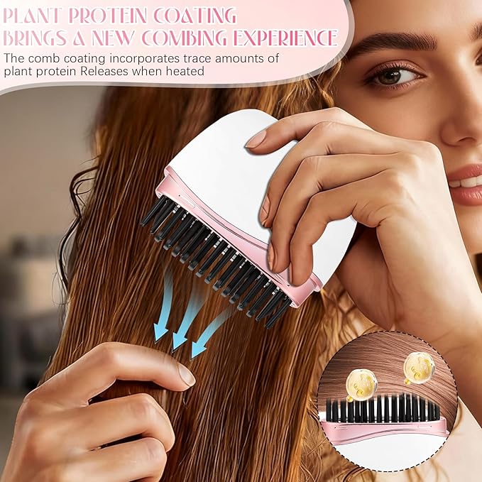 Mini Straightener, Cordless Rechargeable Portable Straightening Comb, Portable Rapid-Heat with 3 Temp Settings, Heat-Resistant Shell for Travel(White)