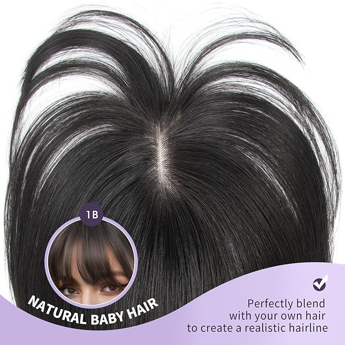 14 Inch Hair Topper For Women Real Human Hair Invisible Hairpiece for Thinning Hair, Jet Black Real Human Hairpiece for Women