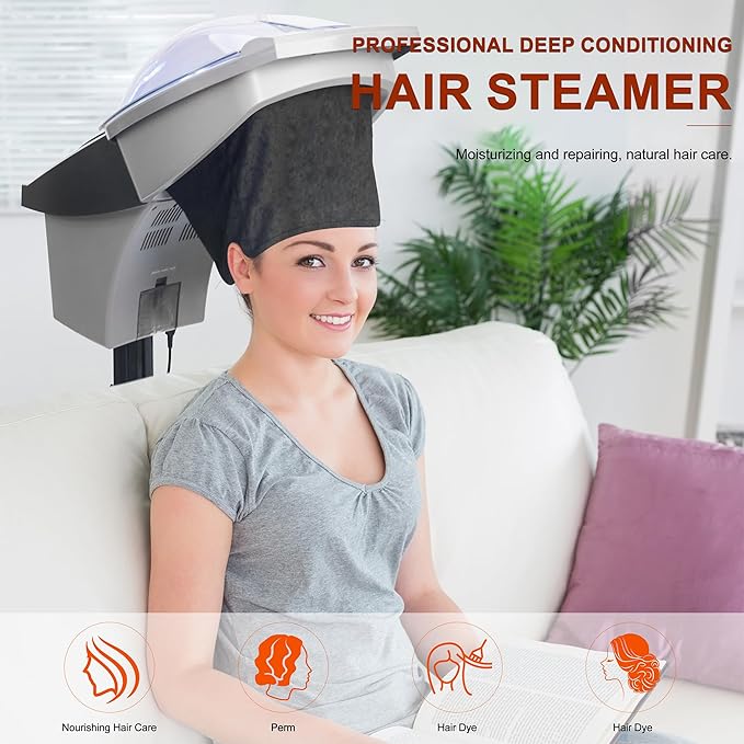 Elitzia Hair Steamer Salon Micro Mister Scalp Treatment Dye Perm Professional O3 Ozone Hooded Barber Shop Use for Natural Black Hair with Wheels ET1408B 7-Color Light