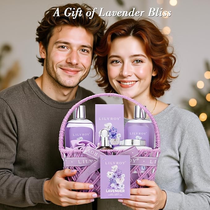 Mothers Day Gifts for Mom - 8 Pcs Lavender Bath & Body Gift Set for Women, Spa Gift Basket with Bath Bomb | Christmas, Birthday Gifts, Self Care & Pampering Gifts for Her, All Occasion Holiday Present