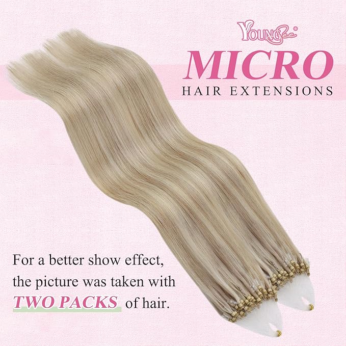 YoungSee Microlink Hair Extensions Human Hair Blonde Micro Beads Hair Extensions Ash Blonde Highlight Bead Hair Extension Real Human Hair 16 Inch Invisible Cold Fusion Hair Extension 50g 50s