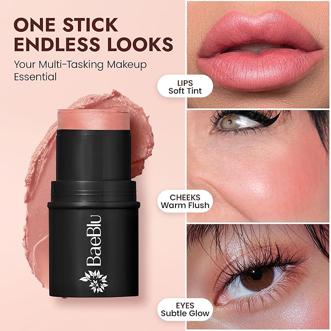 Organic Blush Tube, Rose - 100% Natural Vegan Cream Blush Sticks, Multi-Use Bronzer, & Highlighter for Lips, Cheeks & Eyes, Buildable Shimmer, Gluten-Free, Paraben-Free, Made in USA