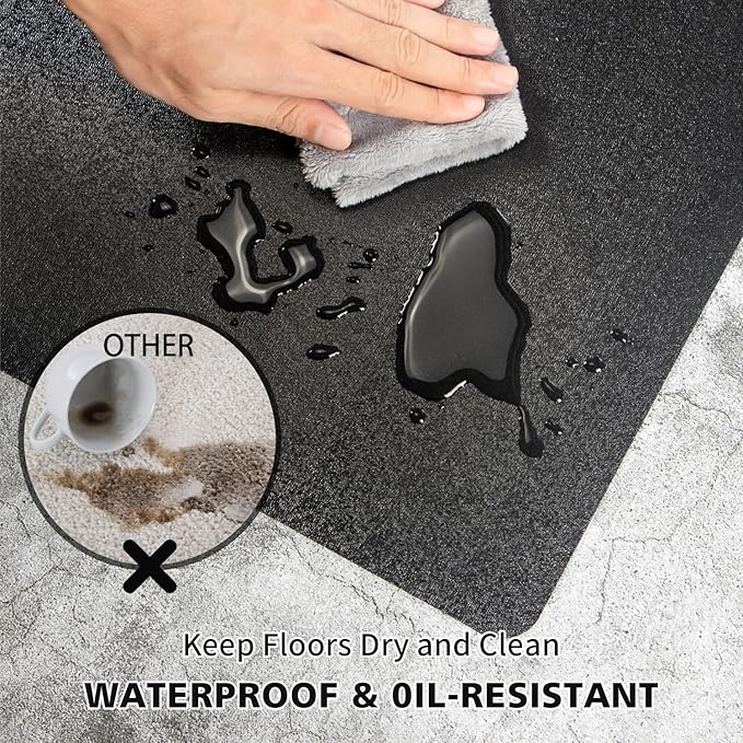 Vinyl Floor Mat for Home, Black Waterproof Area Mat for Under Dining Room Table, Sturdy Plastic Rug Protector for Kitchen, Living Room, Yard, Garage, Large Baby Play Mat (60"x 75")