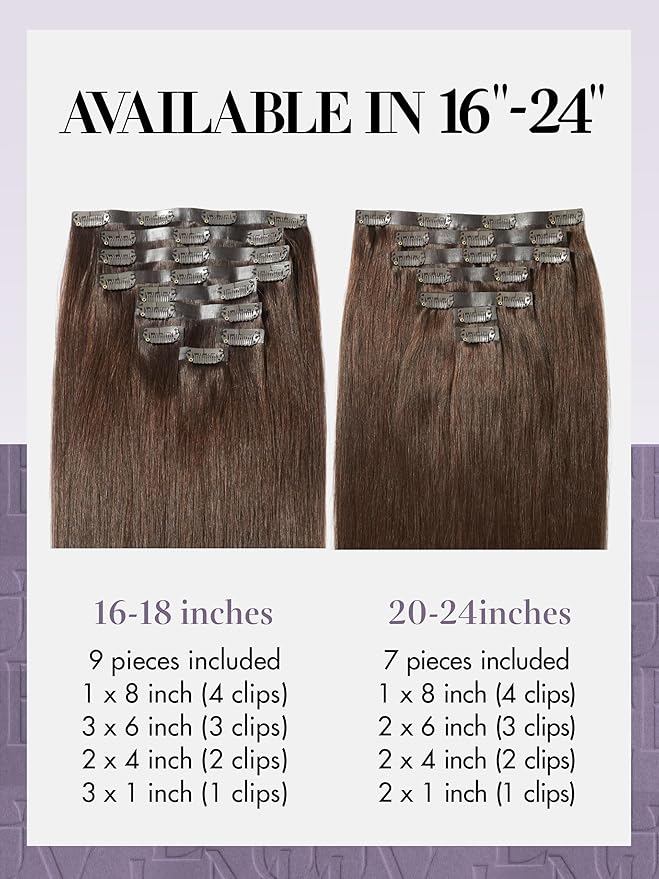 LUVME Seamless Clip in Hair Extensions, 20 Inch 135g 7pcs Dark Brown Hair Extensions Clip in Human Hair Invisible PU Skin Weft Natural Remy Human Hair