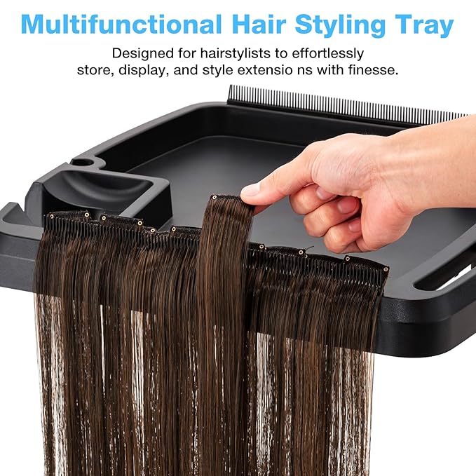Hair Extension Tray Cart on Wheels w/Storage Holder, Height Adjust & Removable Hairstylist Rolling Tray Barber Tray Cart with Wheels, Salon Hair Extension Trolley Cart Hairdresser Stylist Color Tray