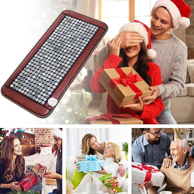 Natural Blue Jade Heating Pad, Infrared Heating Pad, Far Infrared Heating Pads with Travel Bag and Chair Strap, Smart Controller with Memory Function, Auto Shut Off (Brown, 38 in x 24 in)