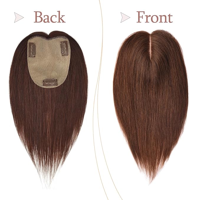 Human Hair Toppers for Women with Thinning Hair Real Human Topper Crown No Bangs 10 Inch #4 Medium Brown