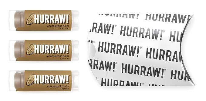 Hurraw! Chocolate Lip Balm, 3 Pack: Organic, Certified Vegan, Cruelty and Gluten Free. Non-GMO, 100% Natural Ingredients. Bee, Shea, Soy and Palm Free. Made in USA