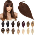 SEGO Hair Toppers for Women Real Human Hair With Bangs, 7 * 13CM Silk Base 100% Remy Human Hair Clip in Top Wiglet Hairpieces Add Volume -10 Inch Medium Brown
