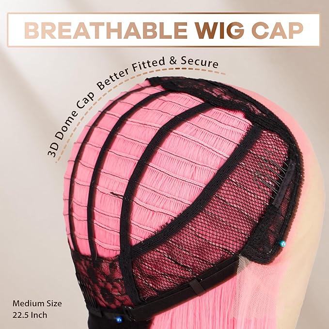 BLL Pink Wig, 13x4 Synthetic Lace Front Wig Pre-Plucked Glueless Long Silk Straight Wigs With Baby Hair Natural Density Ready to Wear Wigs For Women Suitable For Daily Party Wear 26inch